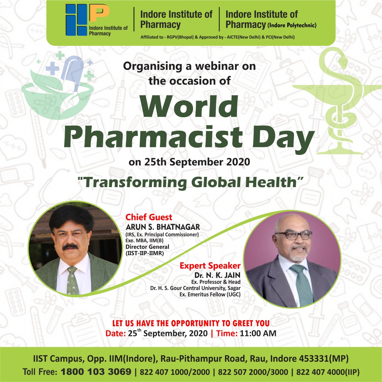World Pharmacist Day (Transforming Global Health) on 25th September - IIST
